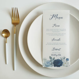 Menu in carta vellum peonie blu