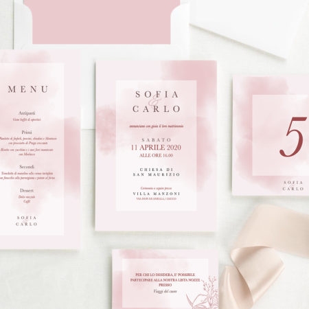 Emily Wedding Suite. Partecipazione e coordinato in carta.