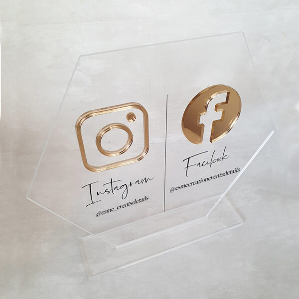 Insegne Social in Plexiglass Trasparente con inserti in Plexiglass oro, argento e oro rosa